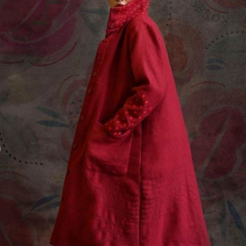 Gudrun Sjoden embroidered red wool duster coat